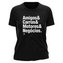 Camiseta Preta  Amigos & Motores & Carros & Negócios